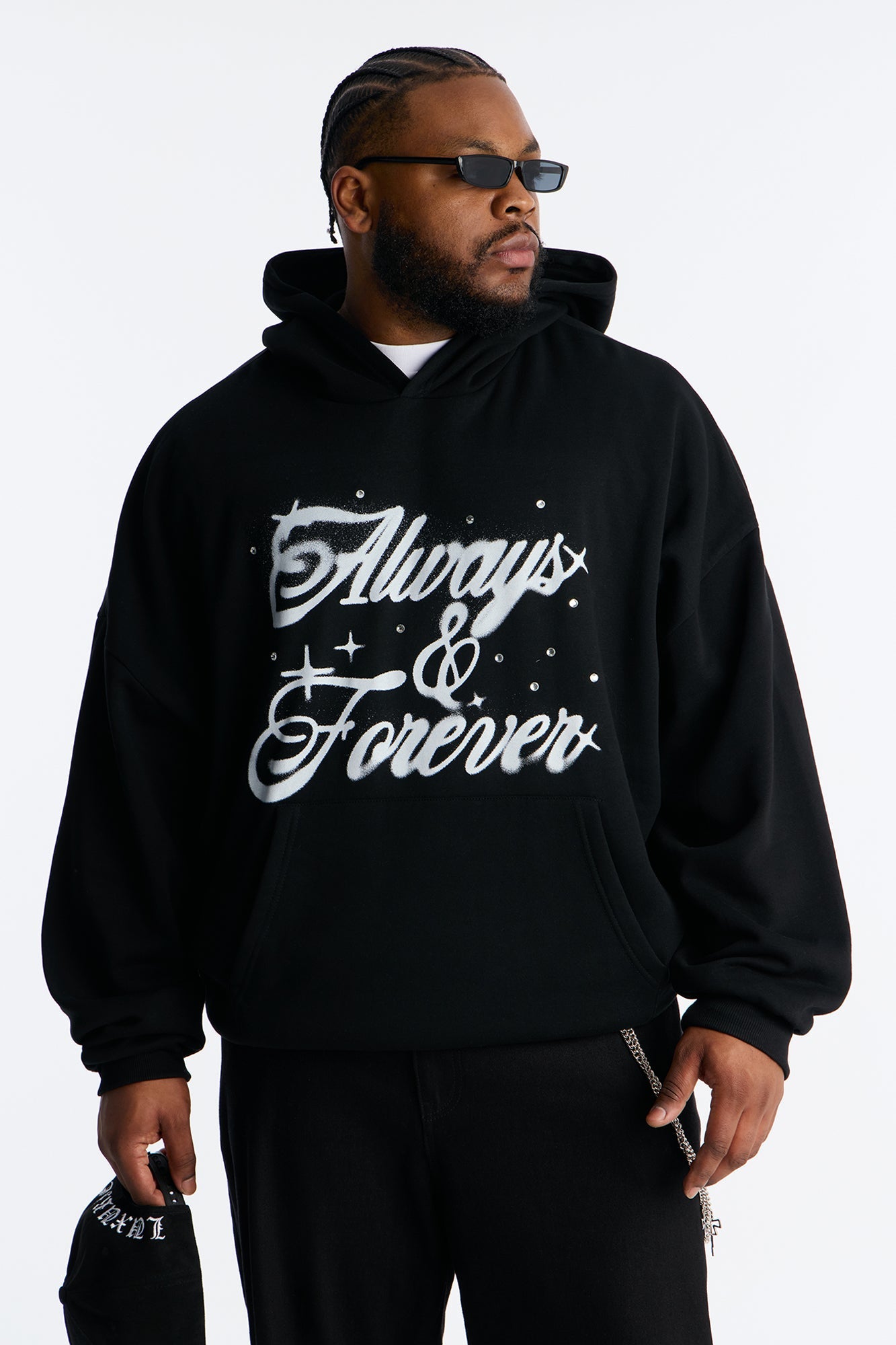 Always And Forever Rhinestone Oversized Hoodie - Black