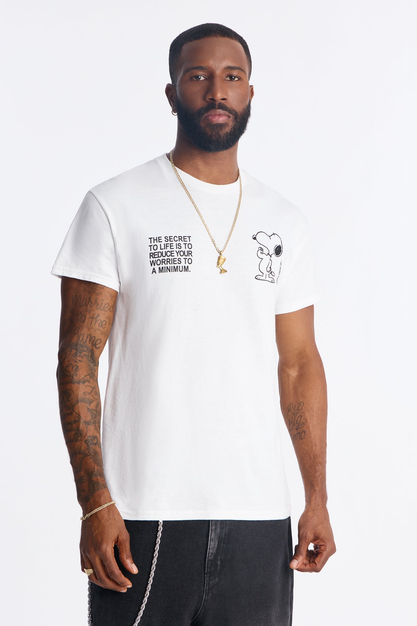 Snoopy Dawg Rhinestone Short Sleeve Tee - White