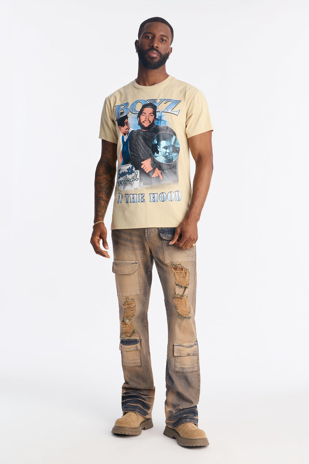 Boyz N The Hood Embroidered Short Sleeve Tee - Sand