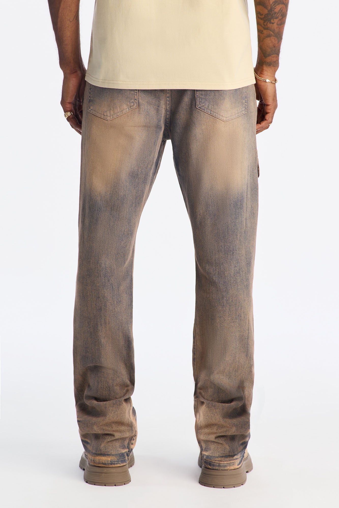 Stacked Skinny Flare No Fear Distressed Cargo Jean - Vintage Wash