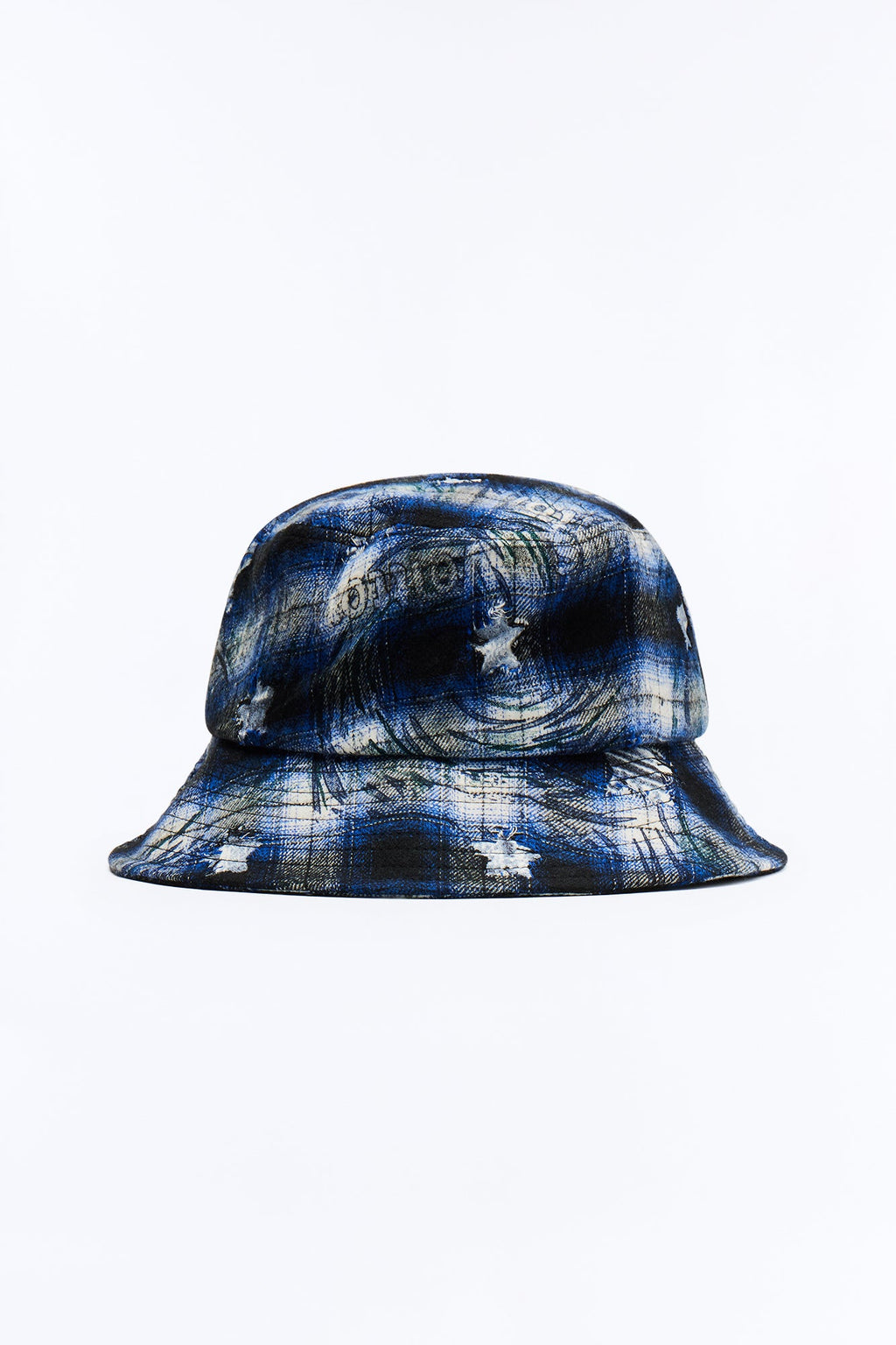 Starlight Washed Plaid Distressed Bucket Hat - Blue