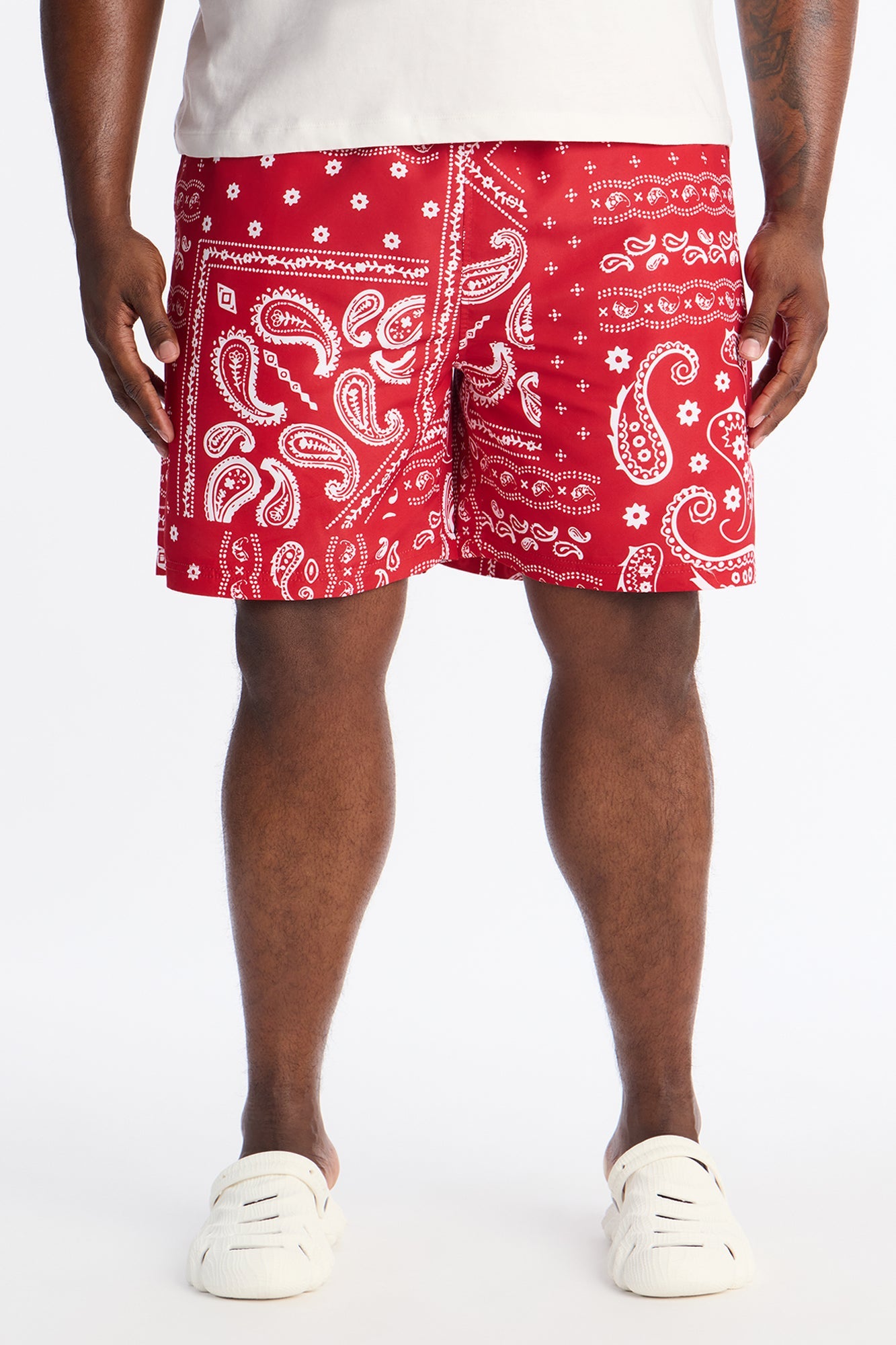 Wild Paisley Printed Swim Trunk 7″ - Red