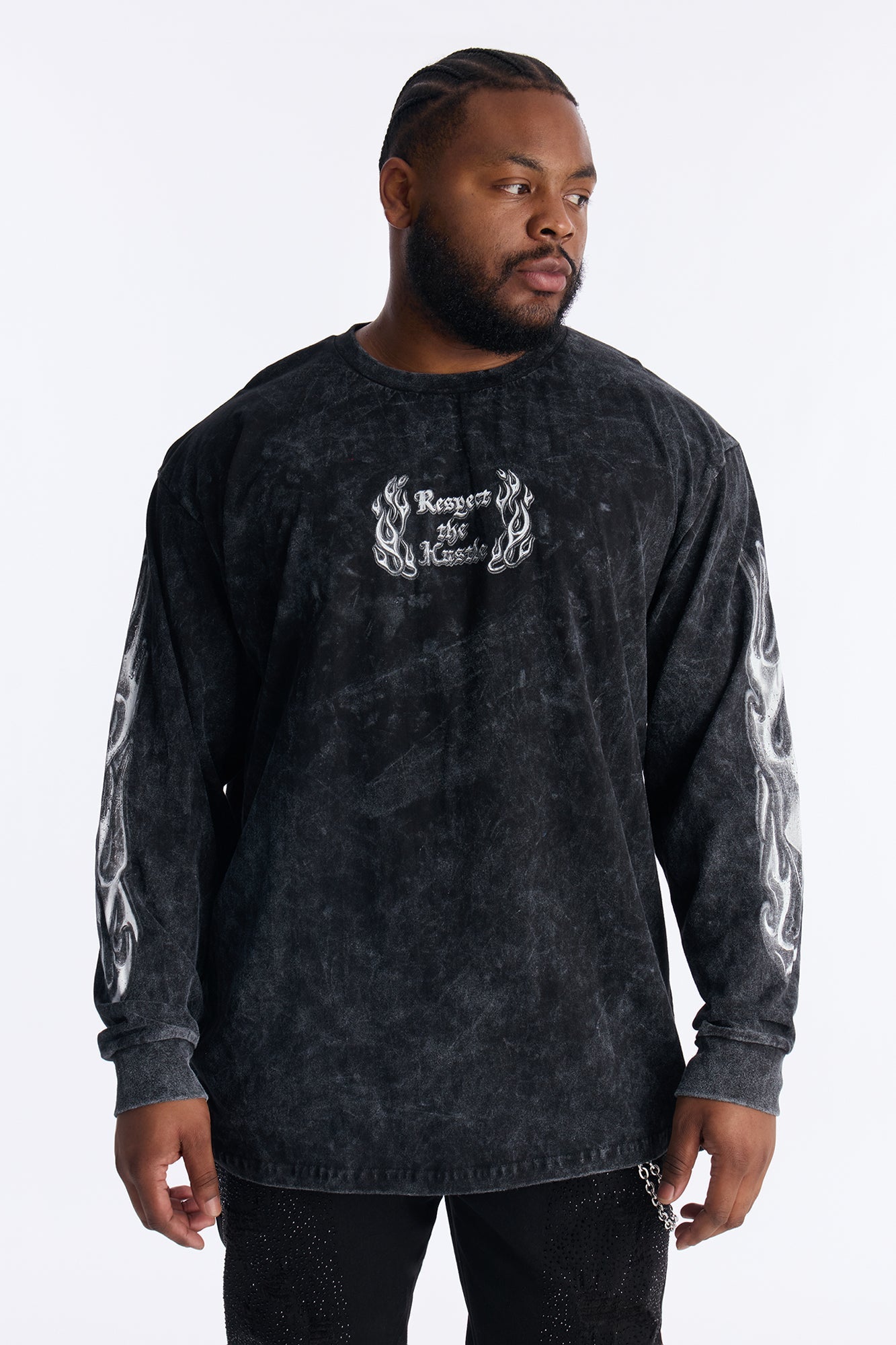 Respect The Hustle Long Sleeve Tee - Black Wash