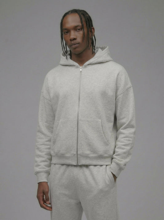 410 Oversized Cropped Zip Hoodie - Heather Grey