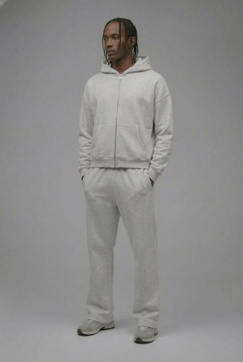 410 Oversized Cropped Zip Hoodie - Heather Grey