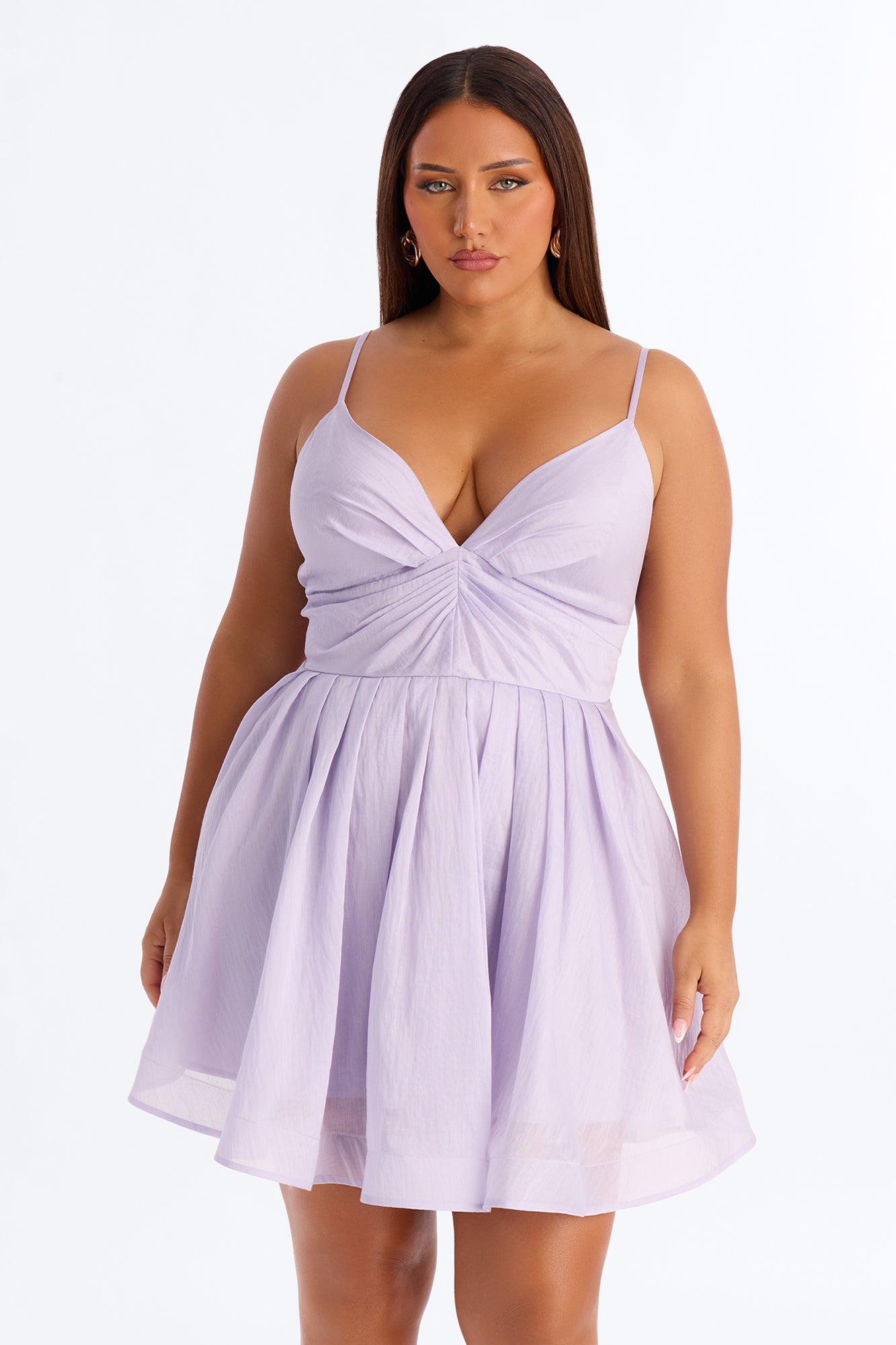 Janelle Pleated Organza Mini Dress - Lavender
