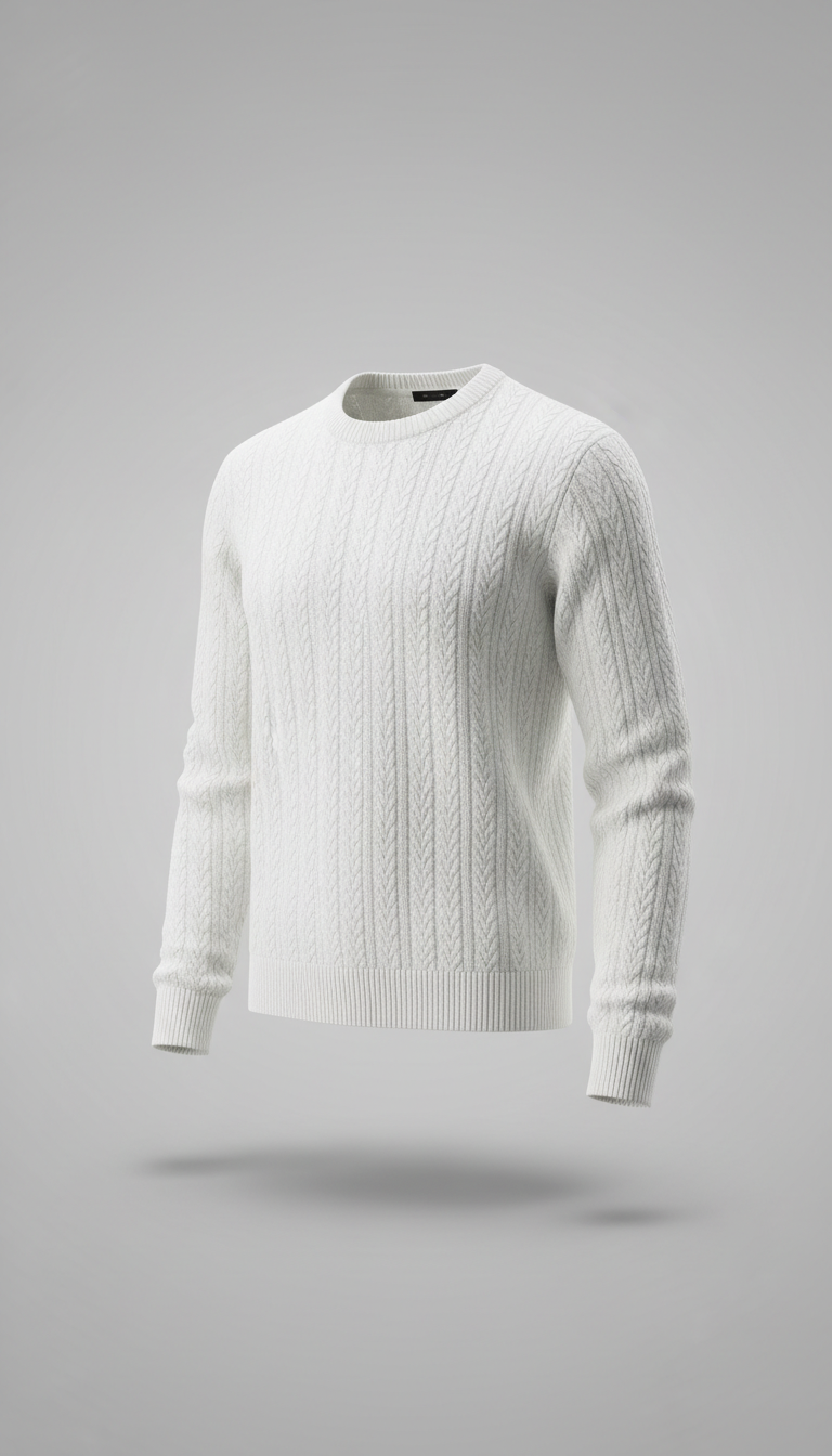 Pure White Knit Crewneck Sweater