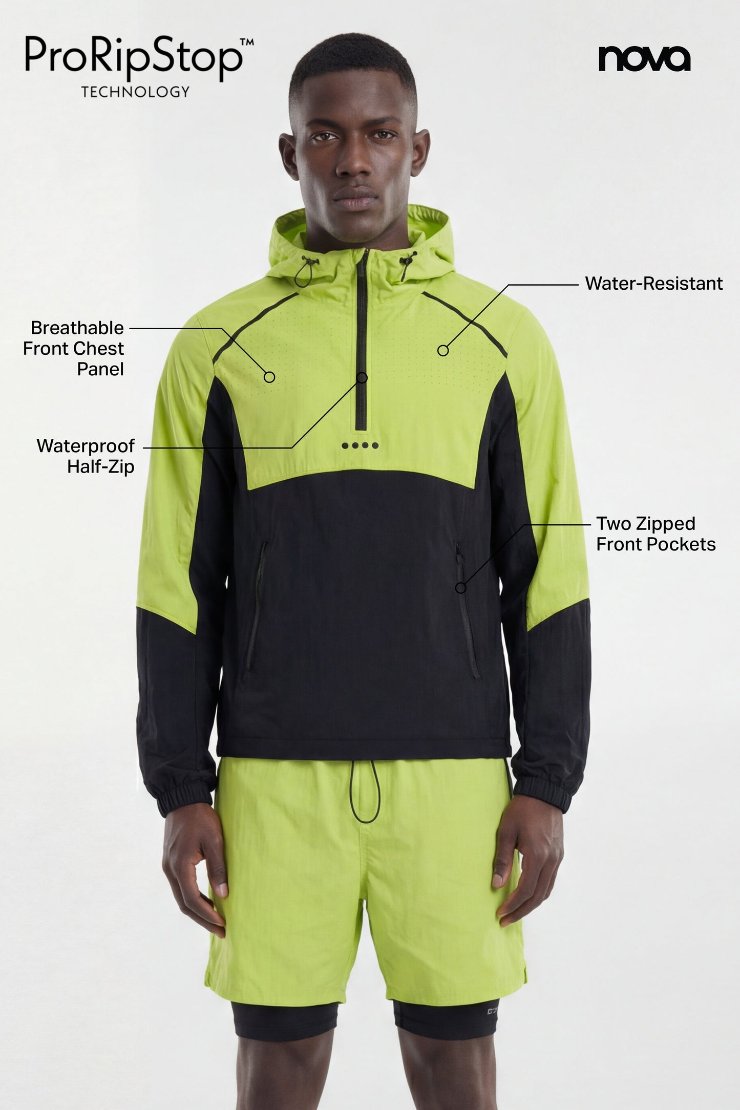 ProRipStop Hooded Half Zip Jacket - Neon Yellow
