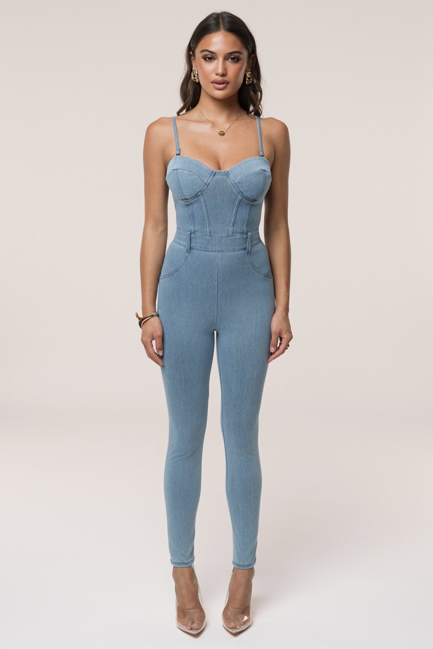 Medium Wash Denim Diya Bustier Jumpsuit
