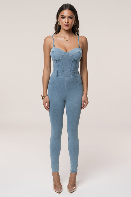 Medium Wash Denim Diya Bustier Jumpsuit