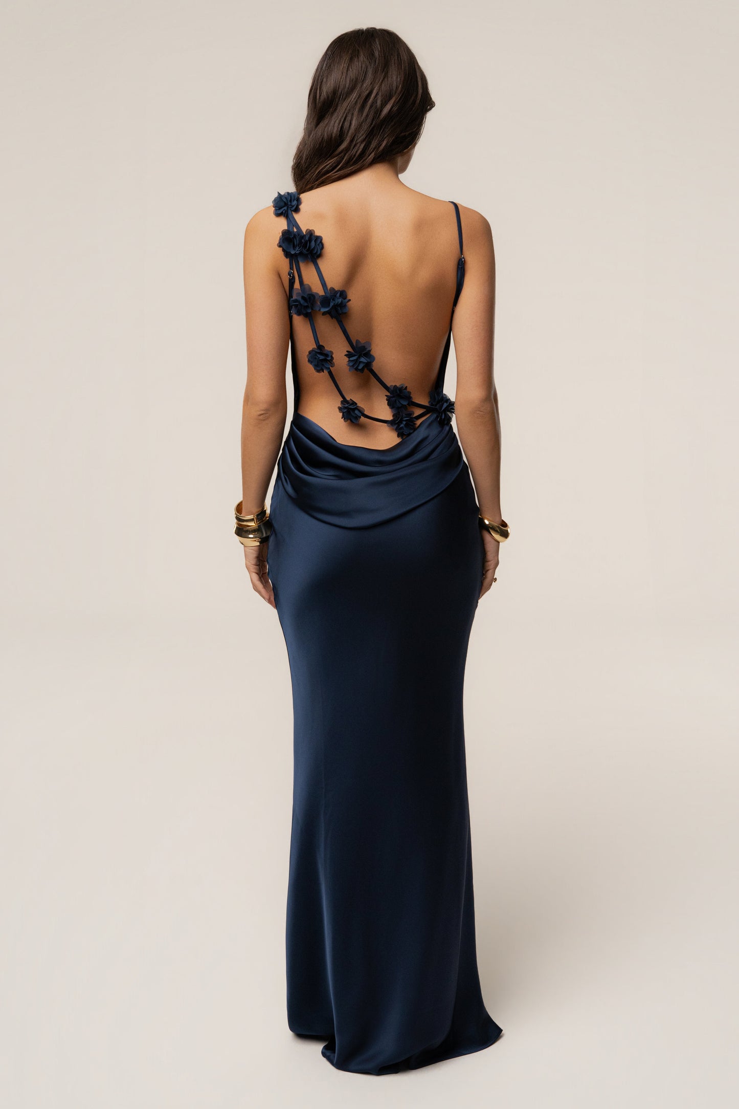 PRE-ORDER Navy Down The Aisle Satin Gown