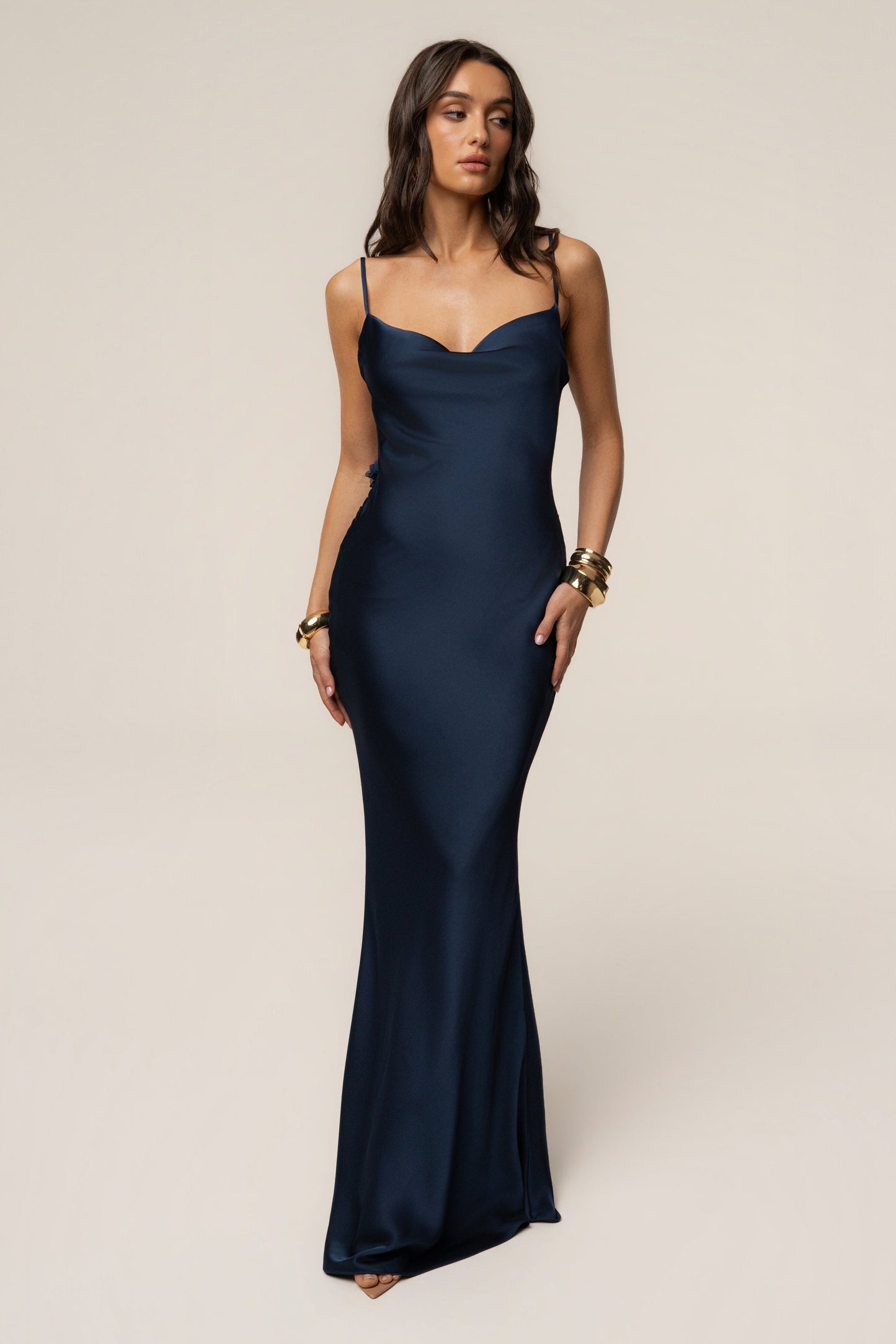 PRE-ORDER Navy Down The Aisle Satin Gown