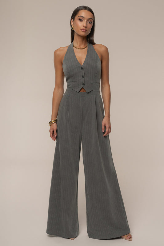 Grey Classic Pinstriped Jumpsuit