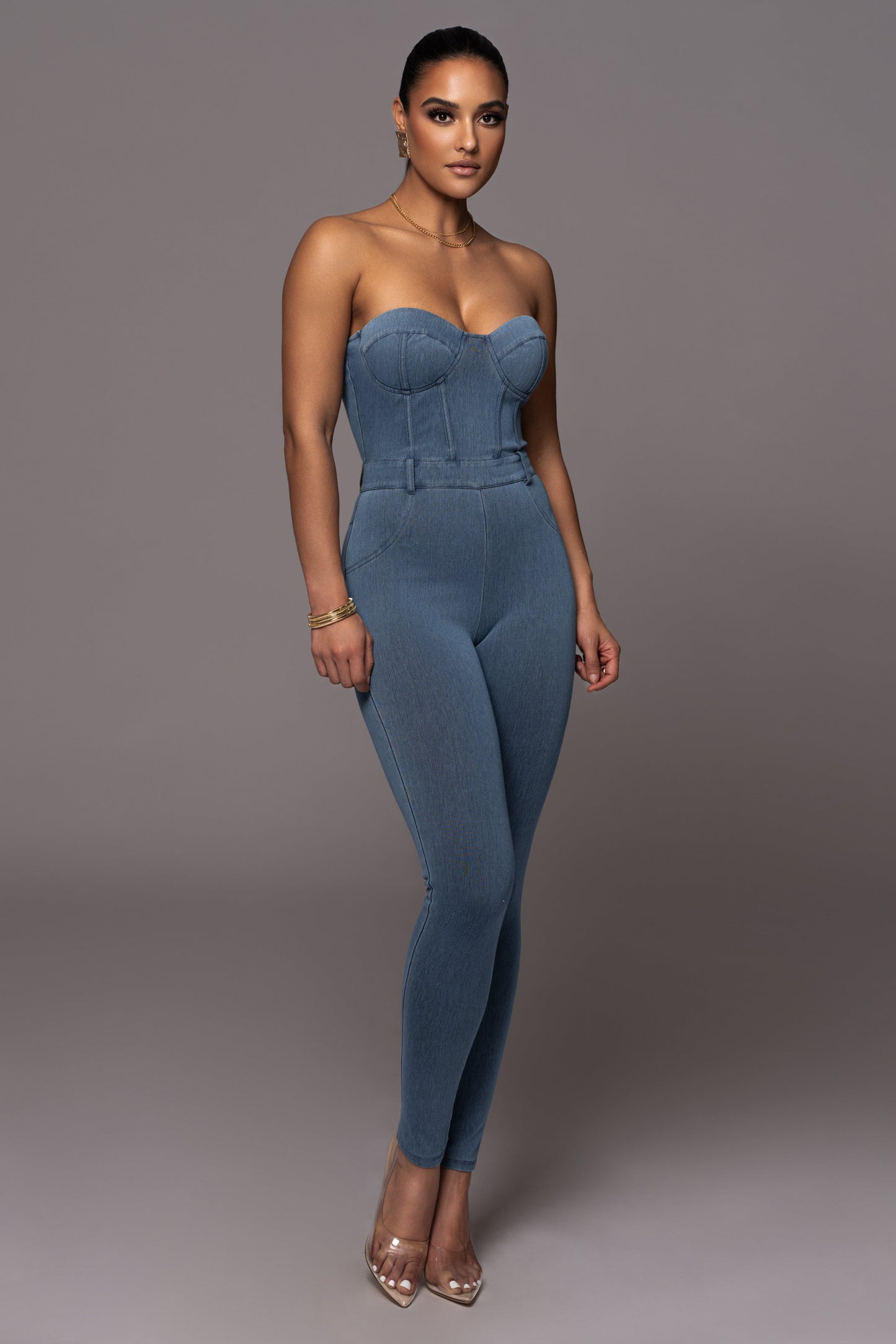 Medium Wash Denim Diya Bustier Jumpsuit