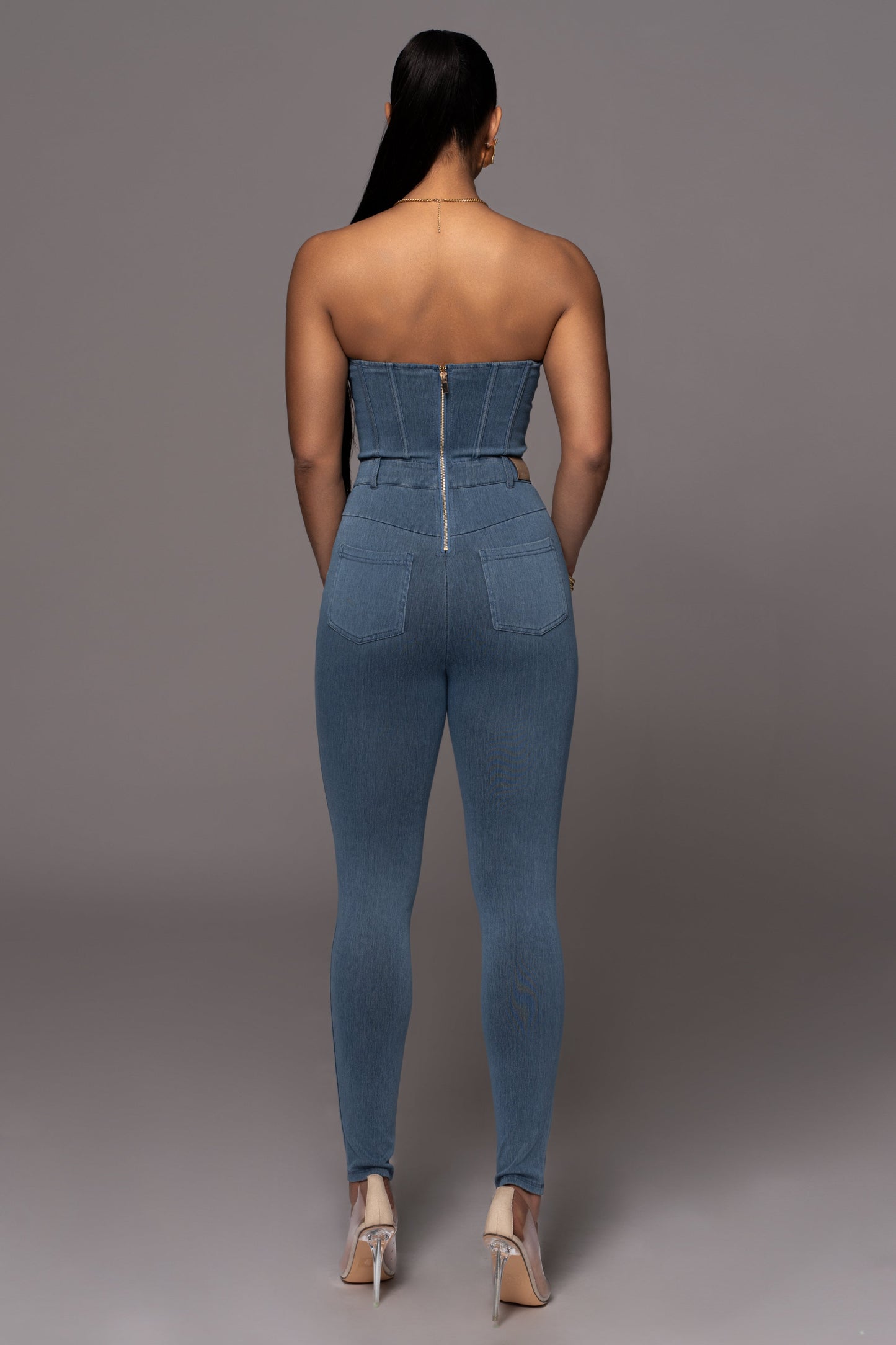 Medium Wash Denim Diya Bustier Jumpsuit