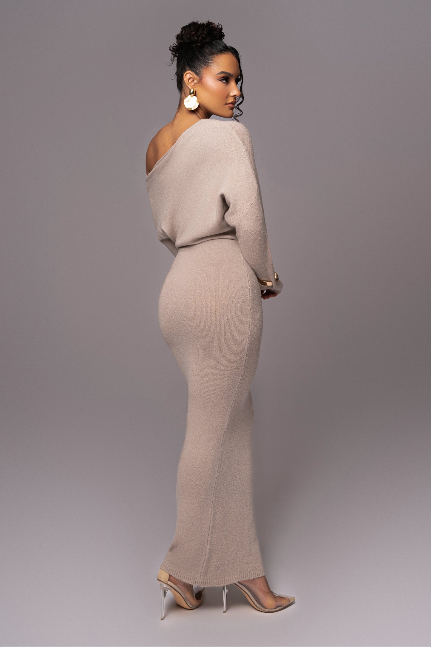 Beige Maddux Asymmetrical Maxi Dress