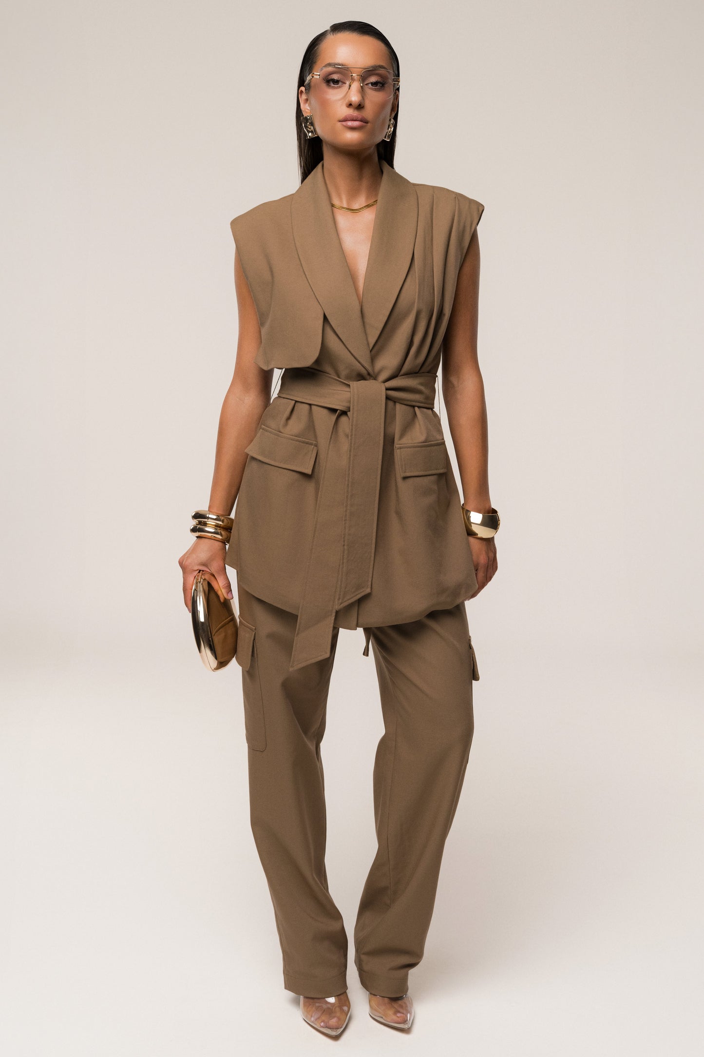 Tan Jeanie Belted Vest