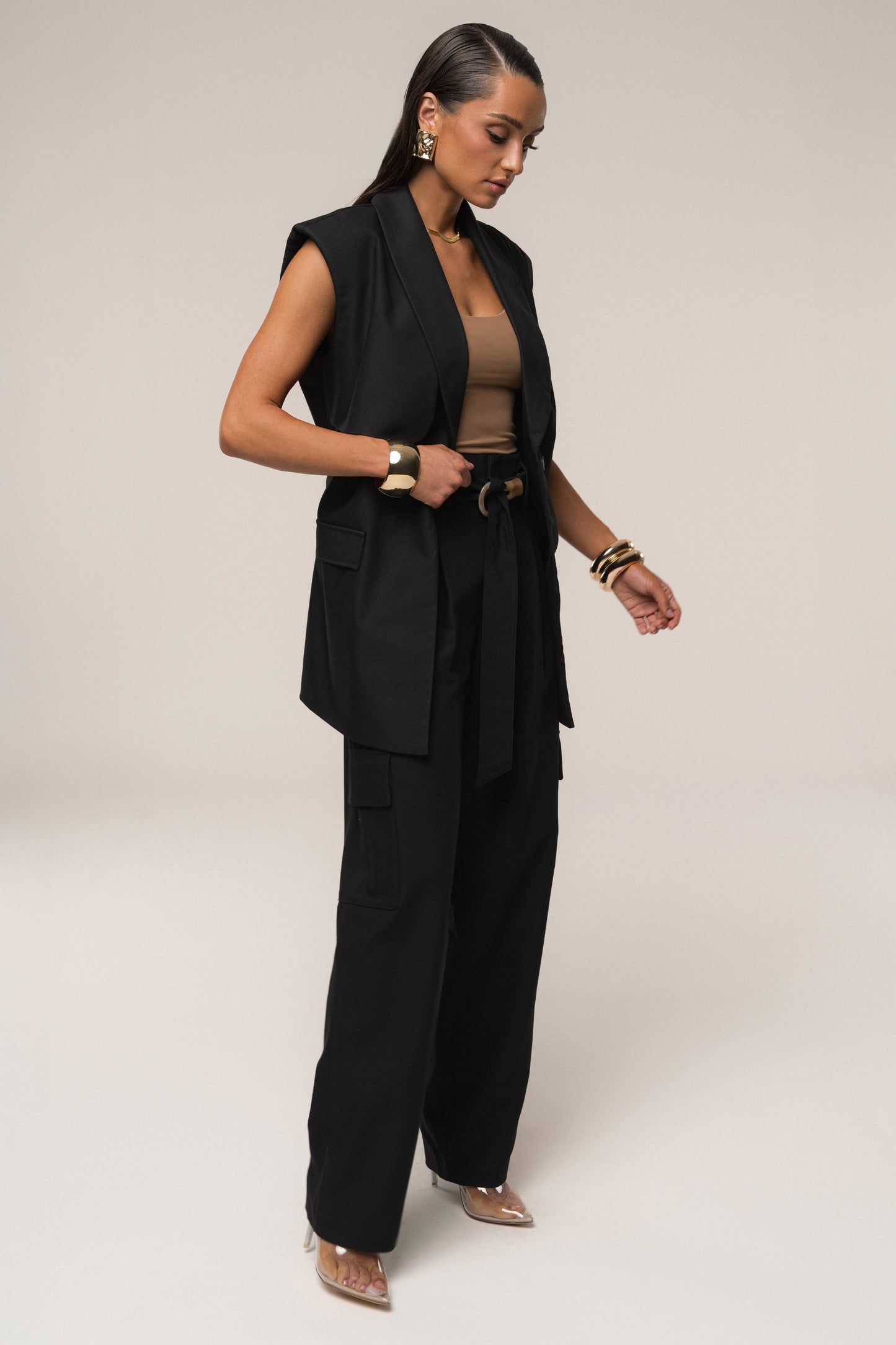 Black Jeanie Belted Vest