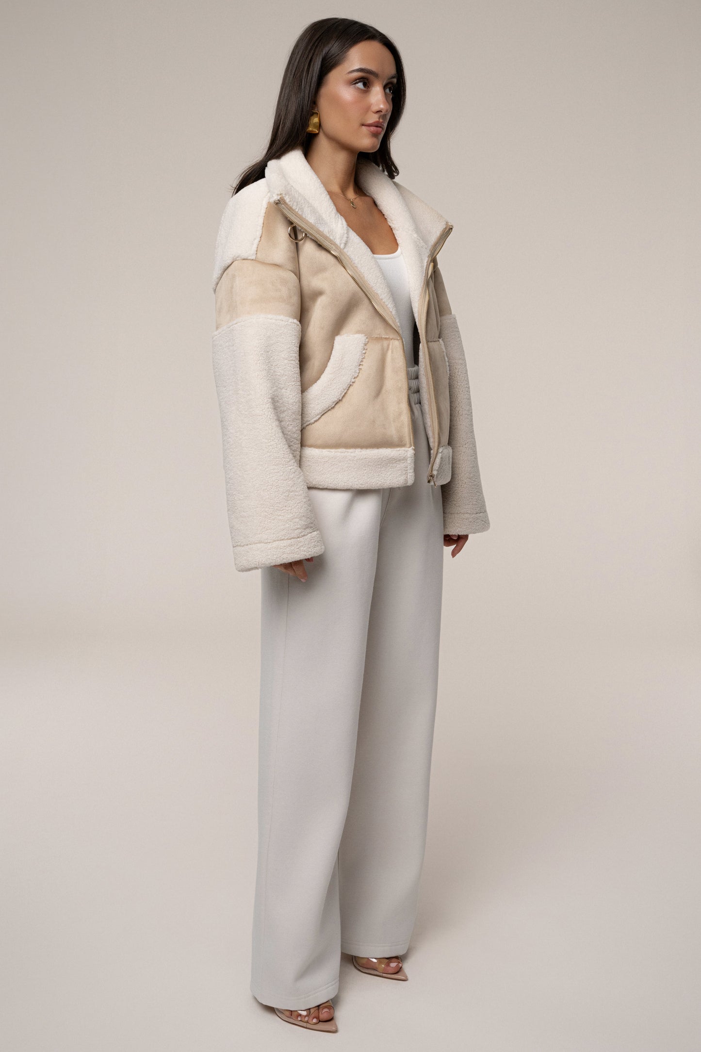 Sand Suede And Sherpa Jacket