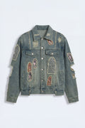 Holy Windows Patched Distressed Denim Trucker Jacket - Vintage Blue Wash